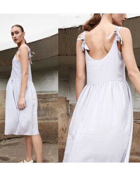 NWT Eva Gravel Suzy Midi Dress Women's Medium Mauve Light Purple Gray Linen